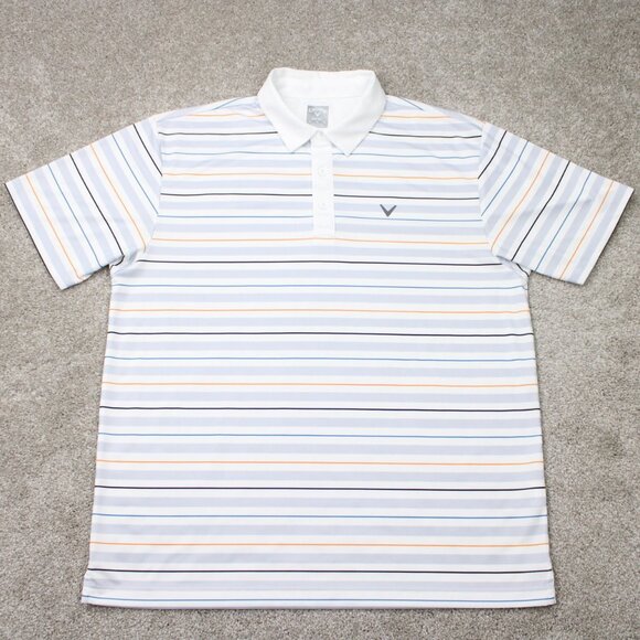 Callaway Opti-Dri Polo Shirt Men XL White/Blue/Orange Golf Short Sleeve Pullover - Picture 1 of 12